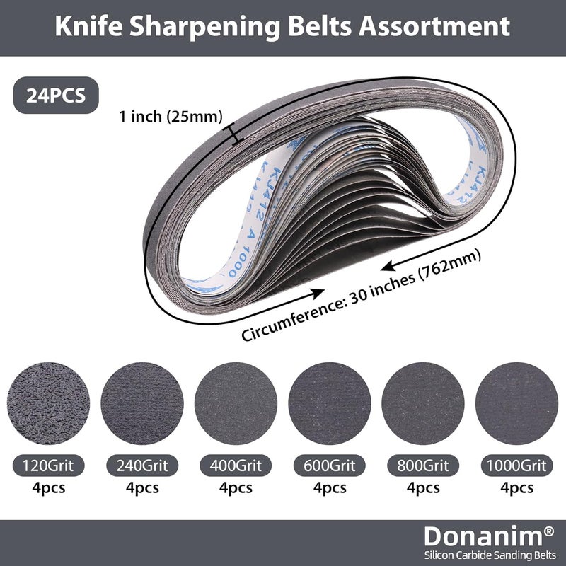 Donanim 24 Pack 1x30 Sanding Belts for Knife Sharpening, Silicon Carbide 1 x 30 Sanding Belts 120 240 400 600 800 1000 Assorted Grits for 1 x 30 Belt Sander, 1 x 30 Inch Sanding Belts for Metal Working - Image 2